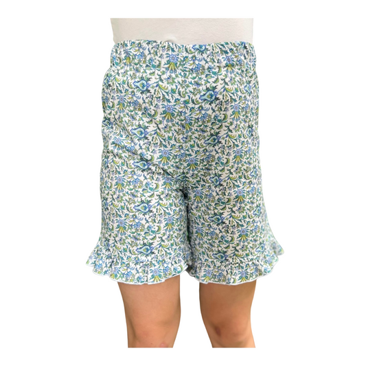 Ruffle Shorts - Green Floral