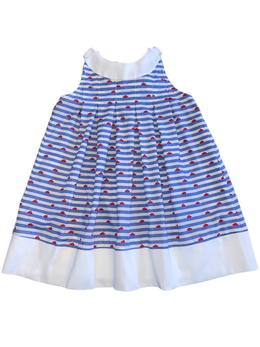 Tie Dress - Blue Stripe Sail Boat